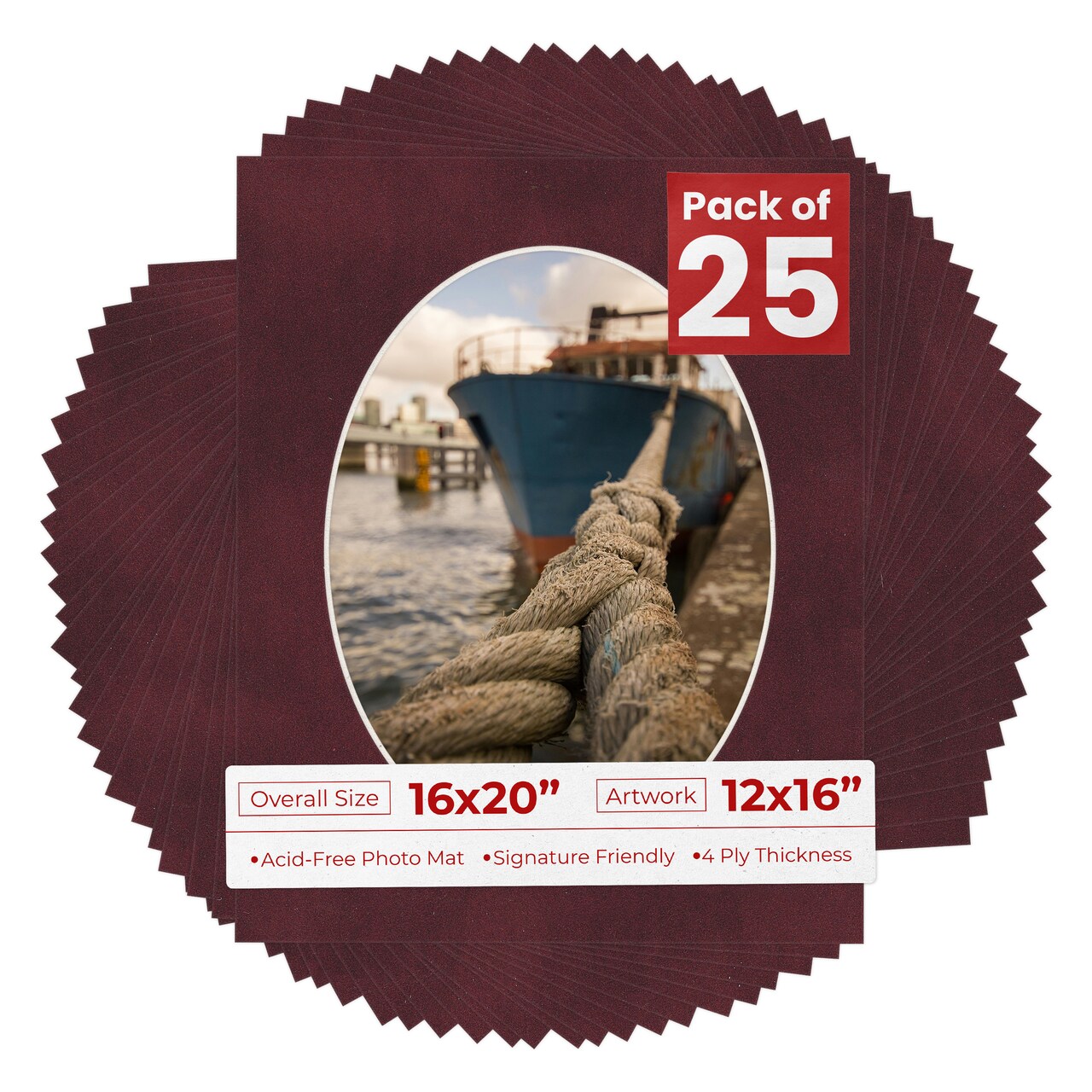 Dark Red Suede Mat Board for 16x20 Frames - Oval Opening for 12x16 Photos